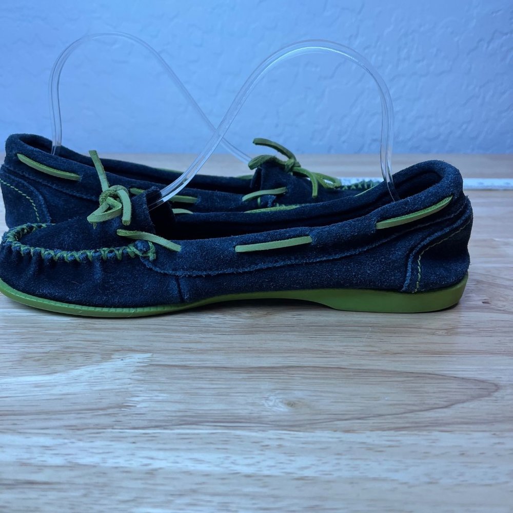 MINNETONKA Blue Leather boat Laced Moccasin Driving Mocs  Flats 8 - Picture 6 of 15